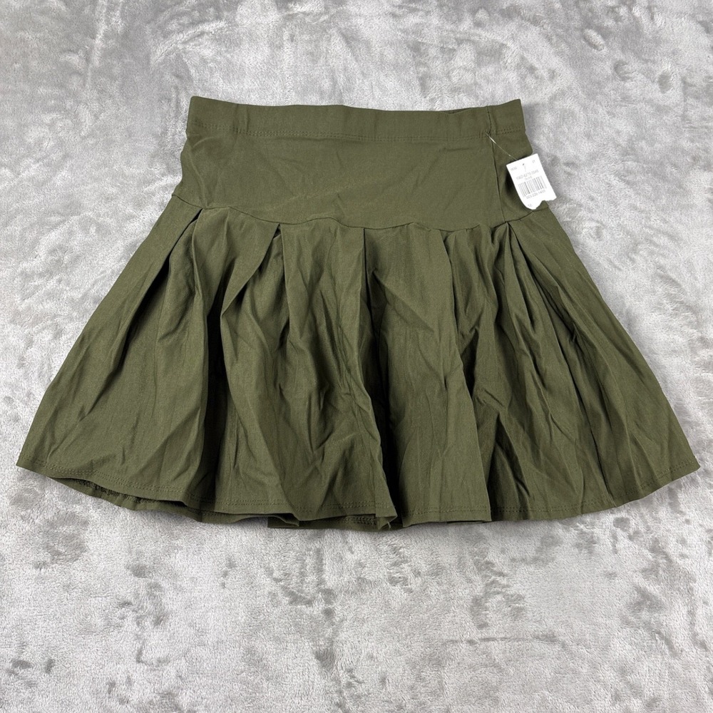 Love Nation Olive Green Pleated Mini Skirt Womens Large NWT J3045 Skater Knit